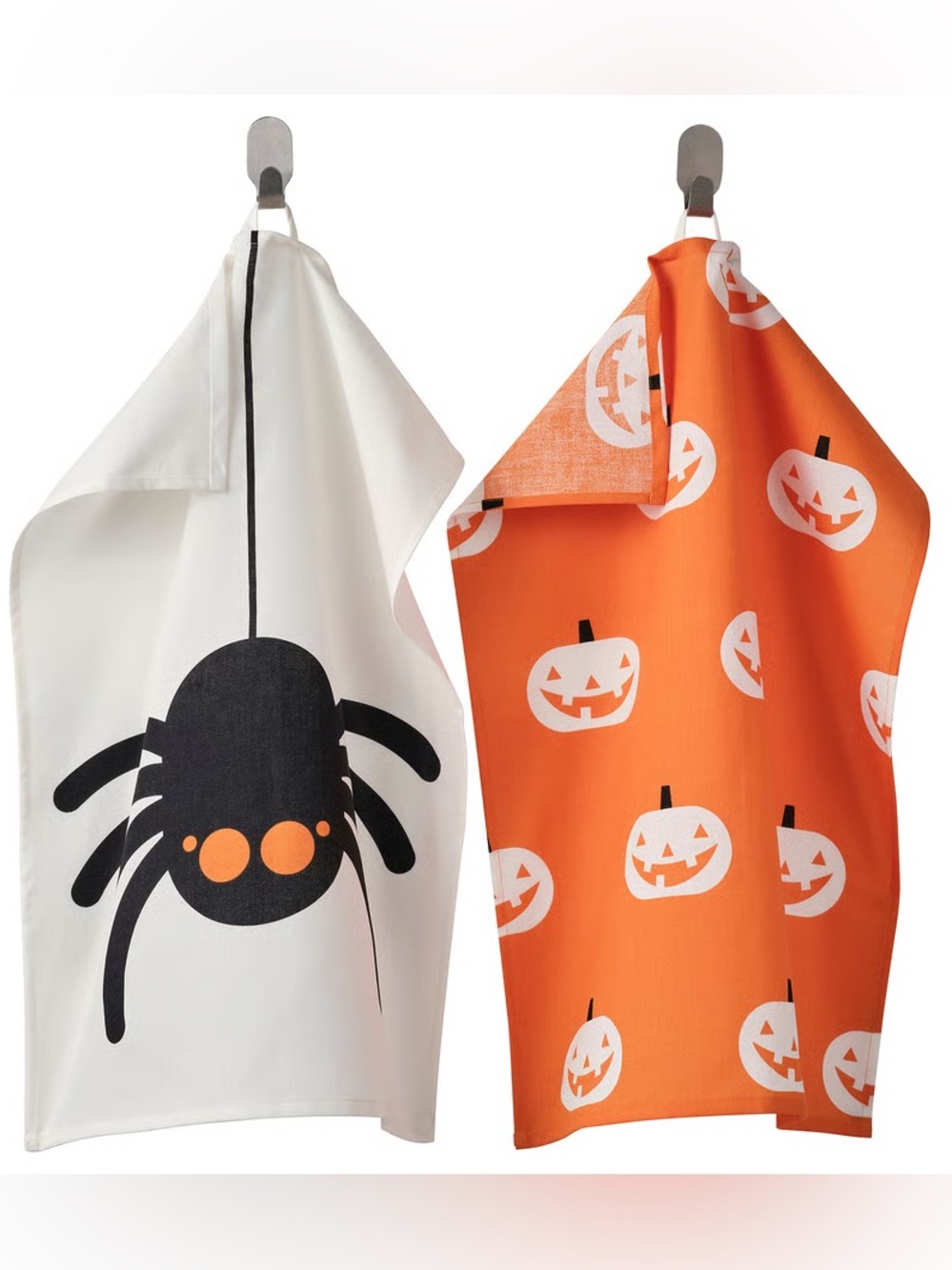 Halloween Spider & Jack-O'-Lantern Tea Towels - White & Orange